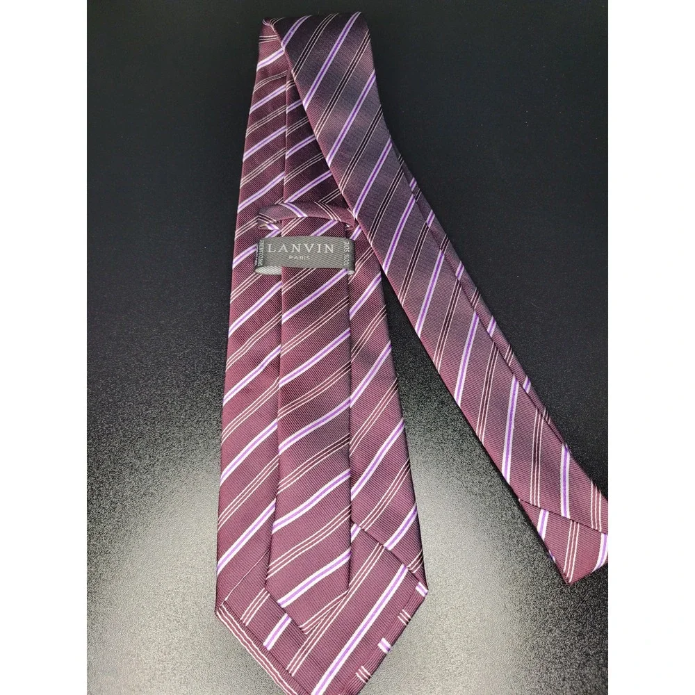 Lanvin Men's Necktie Burgundy Striped Silk 3.75